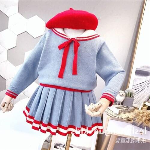 2019 Girl Baby Sweater Clothing Set for Autumn Winter Girls Kids Cute Bow Sweaters+Pleated Skirts 2pcs Fashion Suits Child Wear