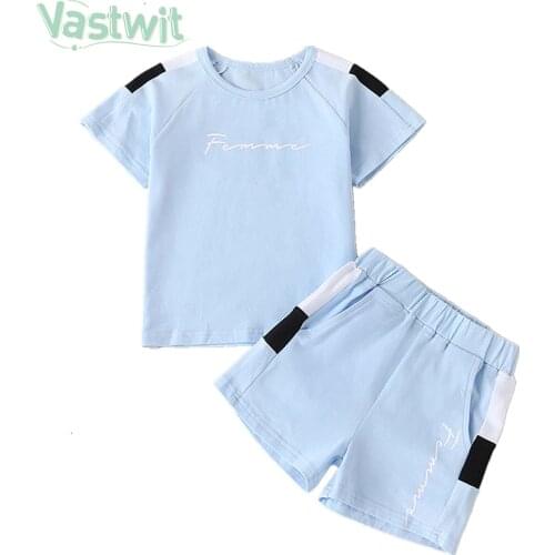 2PCS Toddler Kids Baby Boy Summer Clothes Short Sleeved Letter Print Sports T-Shirt+Shorts Hot Pant Outfits Casual Clothing Set