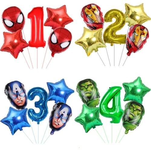 5pcs set of Spiderman Iron Man Hulk Series Aluminum Film Digital Balloon Party Childrens Hulk Birthday Party Decoration Toys
