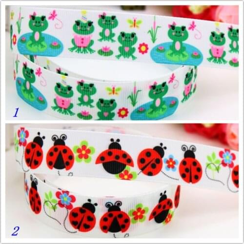 7/8'' Free shipping frog ladybug printed grosgrain ribbon hairbow headwear party decoration diy wholesale OEM 22mm P5983
