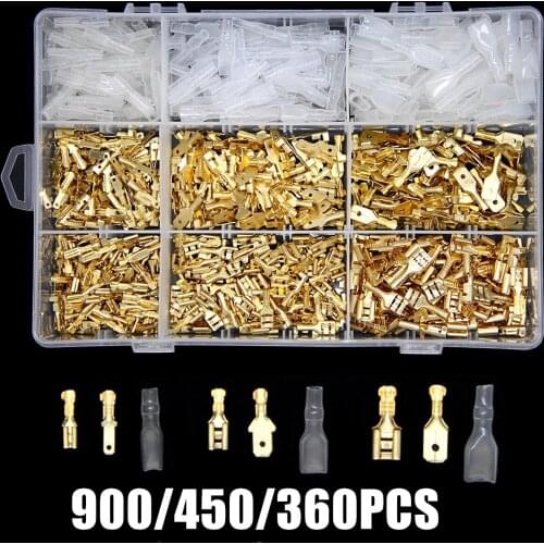 900/450/360PCS 2.8/4.8/6.3mm Insulated Wire Connector Electrical Female Male Spade Wire Crimp Terminals with Insulating Sleeve