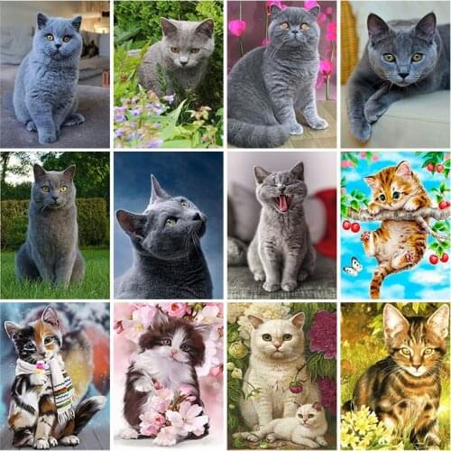 DIY 5D Diamond Painting Cat Full Round Rhinestones Cross Stitch Diamond Embroidery Mosaic Manual Hobby Animal Decor Home