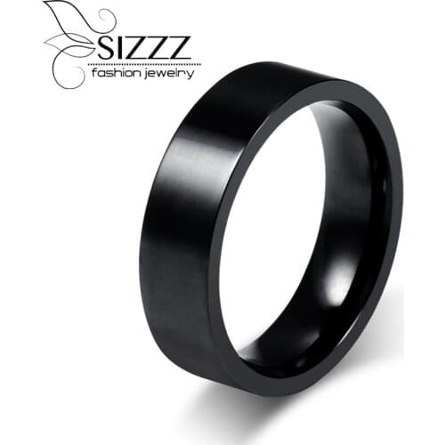 SIZZZ Black Wedding Rings For Women Men 8mm High Polished Surgical Steel Rings USA Size
