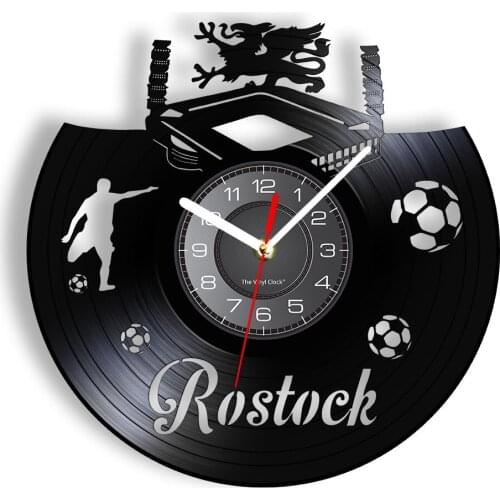 Rostock Soccer Skyline Decorative Wall Clock Football Grand Watch Germany World Cup View Vinyl Record Clock Tourist Souvenir