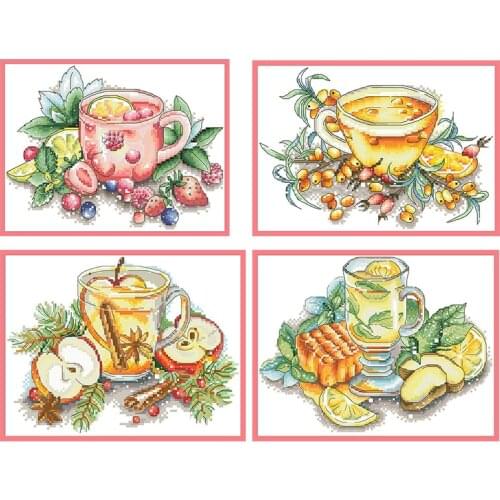 Fruit Sweet Tea Series Counted Cross Stitch Kits Printed Embroidery Sets Diy Needlework 11CT 14CT Handmade Craft Home Decoration