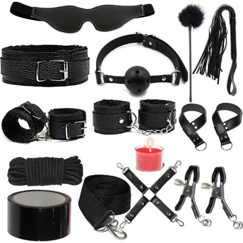 Sex Toys Kits for Couples Exotic Accessories Sex Bondage Gear Sets Leather Handcuffs Whip Rope Nipple Clip BDSM Toys Sex Game