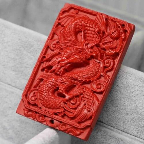 Exquisite Carving Bless Lucky Dragon Synthetic Red Cinnabar Pendant Rectangle 38*59mm Elegant Gift Free Shipping Jewelry B1552