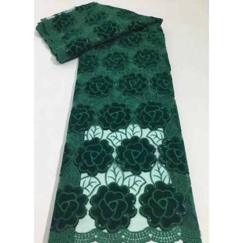 Green French Tulle Lace Fabric Latest African Lace Fabric 2021 High Quality Sequins Lace for Nigeria Wedding Dress VXZ5023