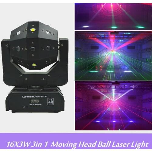 16X3W 3in1 Laser for DJ disco party stage ball lights Moving Head Light Laser Rock Stage Rotating Bar Light