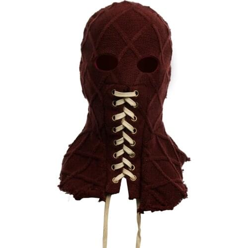 BrightBurn Mask Red Hood Kids Cosplay Horror Mask Adjustable knitted Full Face Scary Headgear Halloween Party Props