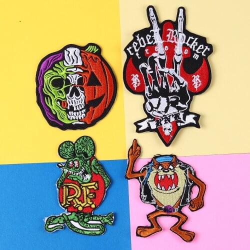 Punk Halloween Pumpkin Embroidery Applique Evil mouse Scissor hand Patches Sew On Patches dog Wrap Jeans Hat Badges