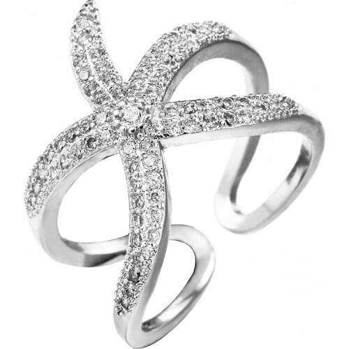 Irregular Adjustable Starfish Rings Korean Style Newest Design Full Rhinestone For Women Gifts Birthday Present 2018 New Fashion