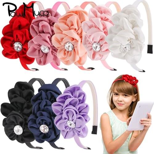 Powmuco Solid Color Handmade Chiffon Flowers Elastic Hairband Cute Princess Hair Hoop Baby Girls Headwear Clothing Decoration