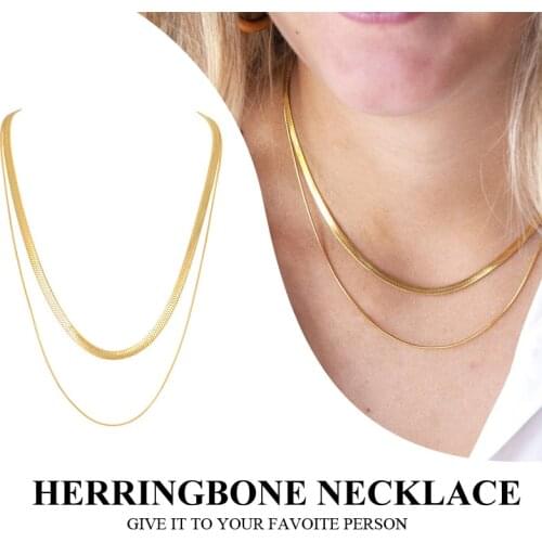 Herringbone Choker Necklace, Layered Snake Chain Necklace for Women ,stainless Steel No Fade Stacked Minimalism Jewerly