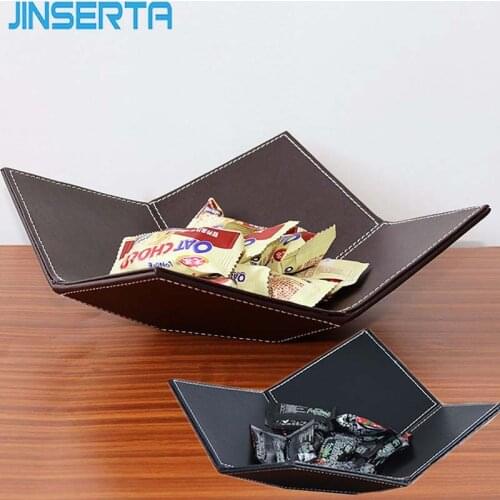 JINSERTA PU Leather Tray Snacks Melon And Fruit Dish Plate Candy Nuts Plate Jewelry Storage Plate Desktop Sundries Storage Box
