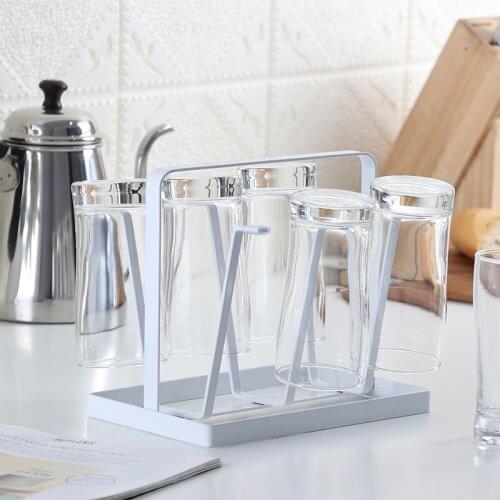 Cup Drying Rack Stand Non-slip Iron Art Hook Mugs Cups Glasses Organizer with Wood Handle-37