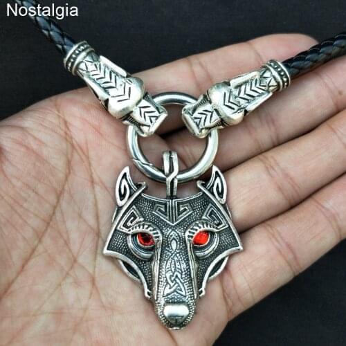 Nostalgia Dragon Heads Teen Wolf Necklace Wiccan Red Eyes Wolf Pendant Amulet Animal Jewelry Dropshipping