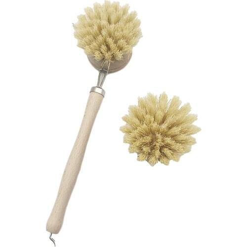 Bamboo Dish Brush With Wooden Handle Long Handle Dish Scrubber for Kitchen Dishes Pot Pans Cleaning Brush