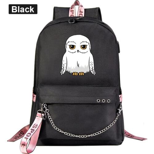 New Kawaii Owl Prints Boys Girls Kids School bag Women USB Chain Backpack Canvas Men Bagpack Packsack Bookbag