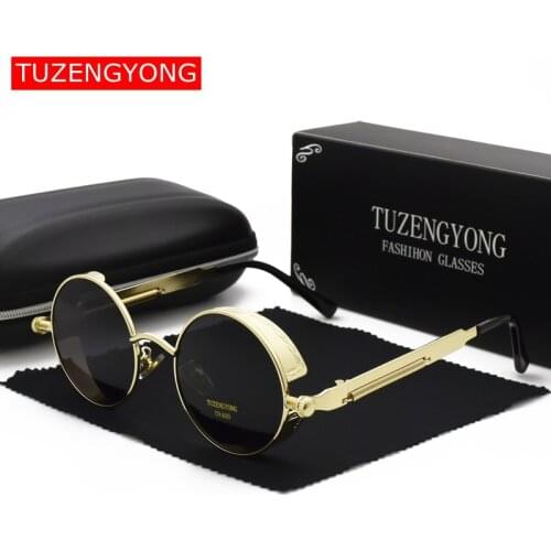 2019 Gothic Steampunk Sunglasses Polarized Women Brand Designer Men Vintage Round Metal Frame Sun Glasses High Quality UV400