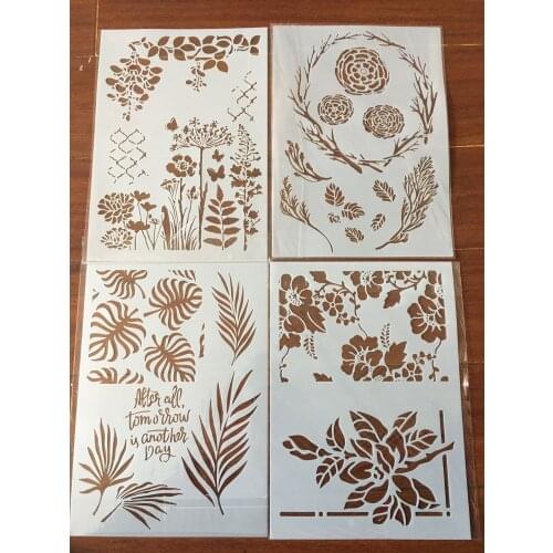 4pcs / set A4 Flowers leaves seaweed plant Stencils Painting Coloring Embossing Scrapbook Album Decorative Template