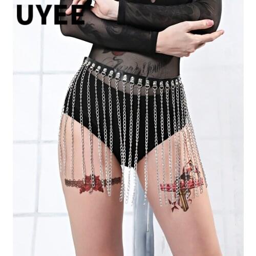 UYEE Body Sexy Woman Bondage Leg Harness Chain Goth Garter Belt Lingerie Sexy Waist Cage Erotic Lingerie Suspender LP-131