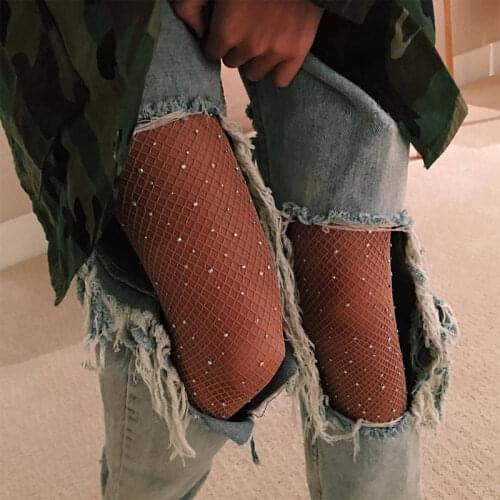 Sought-After New Women Crystal Rhinestone Fishnet Elastic Stockings Fish Net Tights Pantyhose