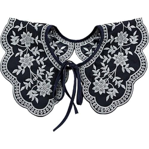 Embroidery Floral False Fake Collar Lace-Up Ribbon Big Shawl Necklace Capelet 1XCA