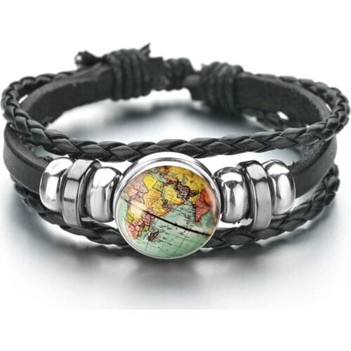 Punk Jewelry The Earth Leather Bracelet Handmade Women Men Vintage Multilayer Charm Bracelets Beads Ethnic Tribal Wristbands