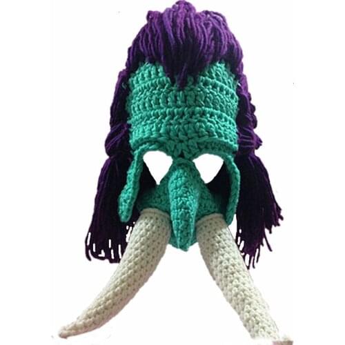 Funny Large Fangs Wig Beanie Winter Handmade Women Men Knitted Mask Hat Party Halloween Cool Gift Hats Cosplay Crocheted Beanies