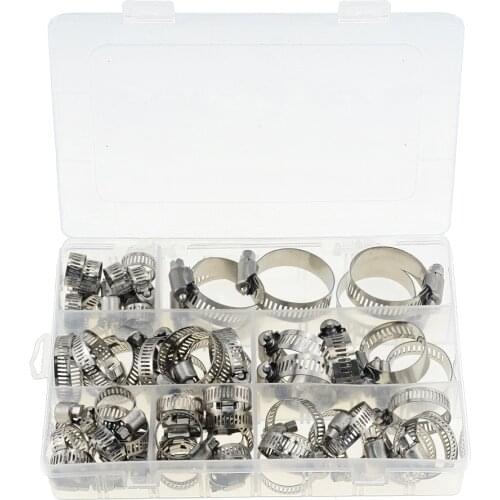 60PCS/Box Multi Size 8mm-38mm Stainless Steel Hoop Clamp Hose Clamp Automotive Pipes Clip Fixed Tool Water Hose Pipe Clamp Clip