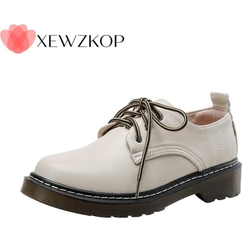 Women Sneakers Lace up Leather spring loafers shoes low heel grils love Non-slip Ladies Oxford Casual Shoes plus size 35-43