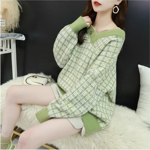 H9544 Autumn Winter Women Pullover Korean Loose V-neck Knitted Bottoming Sweater Student Girl High Quality College Jumper Tops