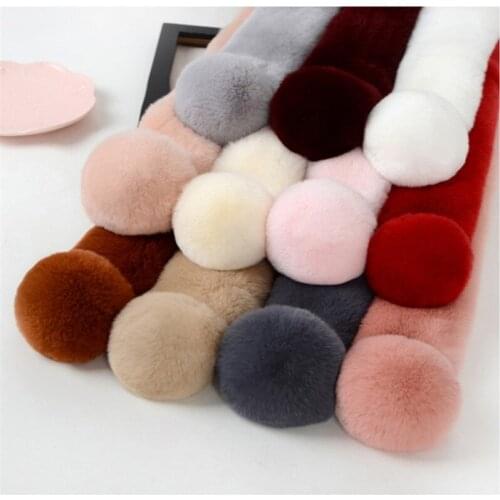 Women Real Rex Rabbit Fur Scarf 100% Genuine Fur Warm Soft Neckerchief Fashion Handmade Full Pelt Ring R11