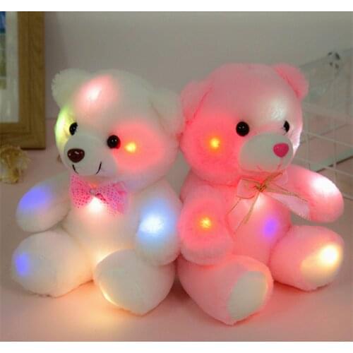Plush LED Sensing Teddy Bear Stuffed Animal Bedtime Companion Luminous Plush Toys Exquisite Birthday Festival Gifts Pink/White