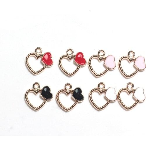 10pcs/lot Enamel Metal Red Double Hearts Shape Charms Pendants Neacklace DIY Earrings Handmade Girl Charm Jewelry Making