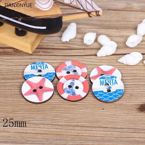 25 mm 100 pcs Ocean series Button Sewing Scrapbooking Random color Two Holes Wood Buttons,DIY Clothing Accessories