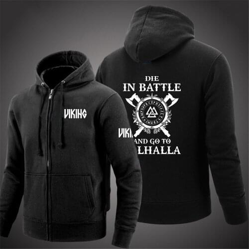 2020 Men Odin Viking Die In Battle And Go To Valhalla Long Sleeve WinterAutumn Casual Hoodie Sweatshirt Zipper Hoodies coats