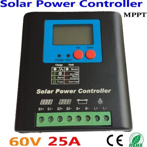 25A50A 60V 72V MPPT Solar Charge Controller, Home Use 60V Battery Regulator 25A for 1500W PV Solar Panels Modules,LCD Display