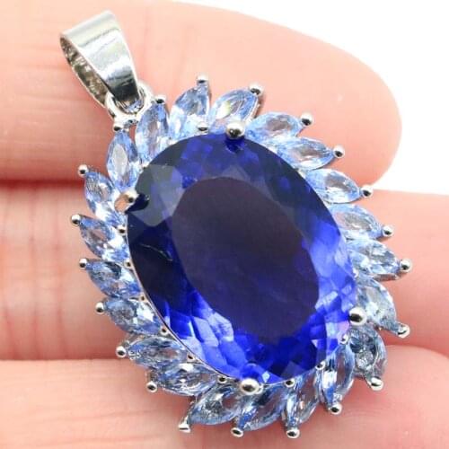 28x15mm SheCrown Pretty 18x13mm Real Green Emerald Created Mystic Topaz CZ Jewelry Making Silver Pendant