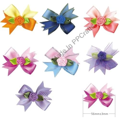 56MM Satin/Grosgrain Ribbon Flower For Wedding Packing Cloth Hairbow DIY Crafts 100pcs Free Shipping