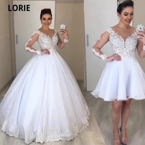 LORIE White 2 in 1 Ball Gown Wedding Dresses with with Detachable Skirt Lace Boho Bridal Gowns Princess Wedding Party Dress