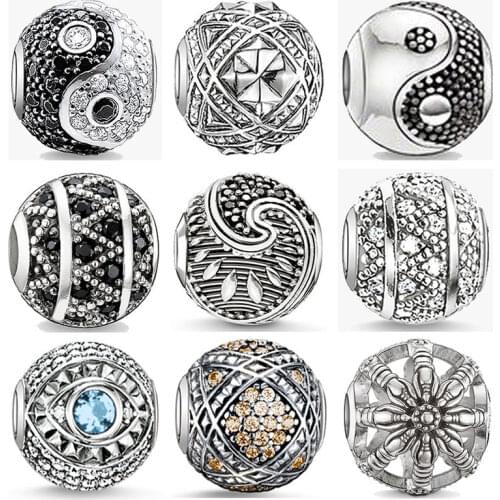 Charm Beads Tai Chi Yin Yang Eye Good Karma Wheel Line for Jewelry Making 925 Sterling Silver CZ DIY Bracelet Necklace Women Men
