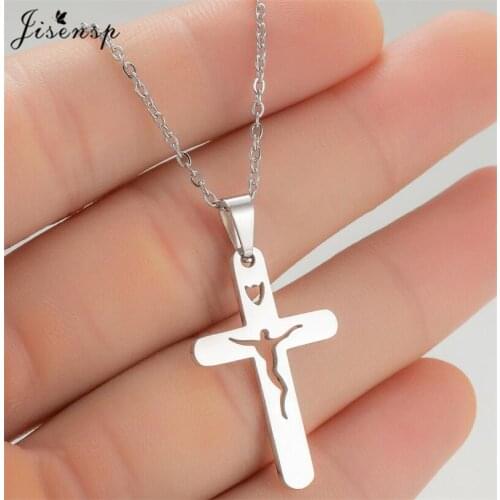 Punk Christ Jesus Cross Antique Chain Necklaces for Women Men Religious Jewelry Simple Stainless Steel Chains Necklace Collier