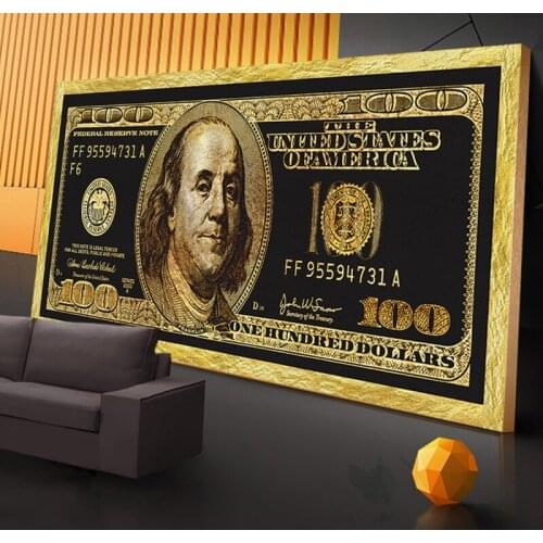 Golden Dollar Inspirational Canvas Art Posters And Prints Silver Money Canvas Paintings On the Wall Art Picture For Living Room