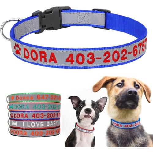 Personalized Dog Collar Custom Embroidered Nylon Dog ID Tag Collars Reflective Pet Puppy Name No. Collar Small Medium Large Dogs
