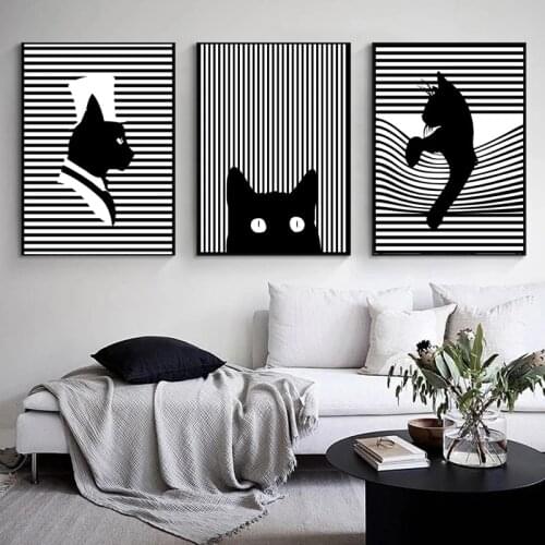Minimalist Abstract Black Handsome Cat Canvas Painting Wall Art Nordic Posters and Prints Wall Pictures for Living Room Decor