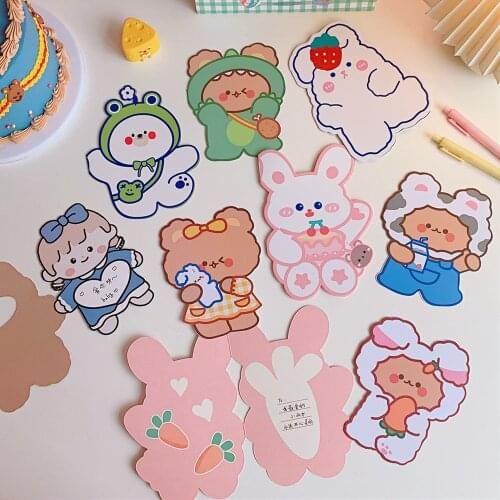 MINKYS New Arrival 10pcs/lot Kawaii Bear Rabbit Wish Gift Card Envelope Greeting Card Festival Gift Card School Stationery