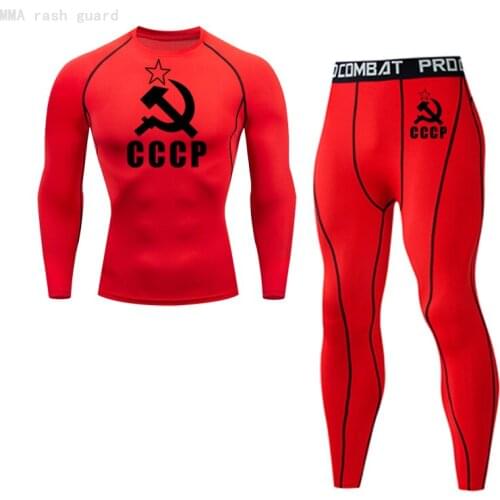 Men Homewear Thermal underwear CCCP rashgard male MMA Compression Shirt pants 2 piece tracksuit Warm base layer winter clothing