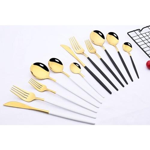 Black Gold Dinnerware Set Stainless Steel Flatware Party Dessert Fork Spoon Knife Tableware Kitchen Cutlery Set Service for 6